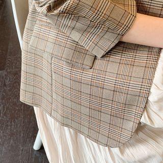 Open-front Glen-plaid Blazer Brown - One Size