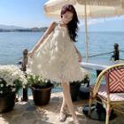Sleeveless Floral Print Tasseled A-line Dress