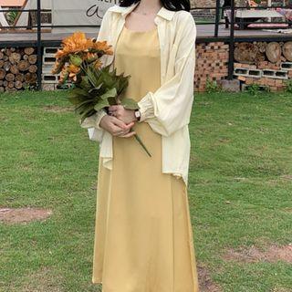 Plain Shirt / Strappy A-line Dress / Set