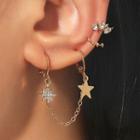 Set Of 3: Star Rhinestone Chained Earring / Cuff Earring (various Designs) Set Of 3 - 01 - Gold - One Size