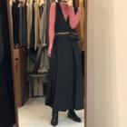 Midi A-line Pinafore Dress / Long-sleeve Mock-neck Top