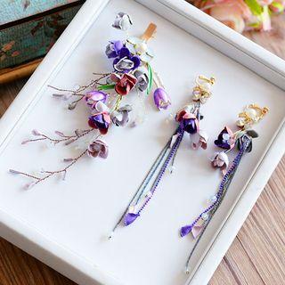 Wedding Set: Flower Hair Clip + Clip-on Earrings