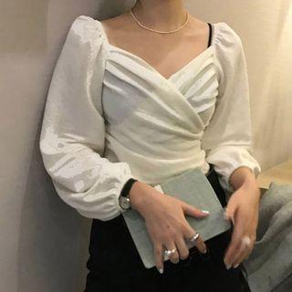 Puff-sleeve Plain Cross Top