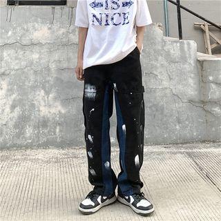 Mid-rise Two Tone Wide-leg Jeans