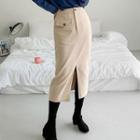 Plus Size Band-waist Slit-front H-line Skirt
