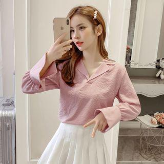 Plain V-neck Bell-sleeve Shirt