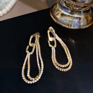 Layered Rhinestone Chain Alloy Earring Ndyz607 - Silver - One Size