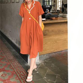 V Collar Short-sleeve Dress