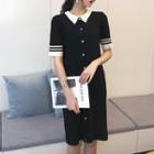 Collared Short-sleeve Knitted Dress
