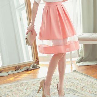 Mesh Trim A-line Skirt