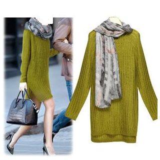 Ribbed Long-sleeve Knit Dress