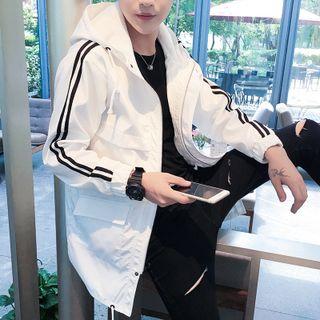 Contrast Trim Hooded Long Zip Jacket