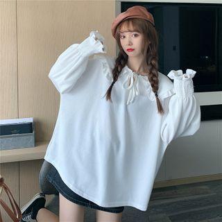 Shawl Collar Ruffled Sweatshirt
