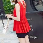 Sleeveless Shirred Empire Chiffon Top Red - One Size