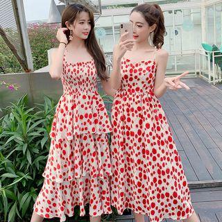Spaghetti Strap Dotted Tiered Dress / A-line Dress