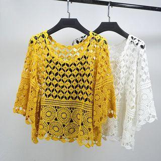 Set: 3/4-sleeve Pointelle Knit Top + Camisole Top
