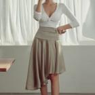 Set: 3/4-sleeve Twisted T-shirt + Asymmetrical A-line Skirt