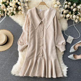 Peter Pan Collar Corduroy Ruffle Dress