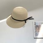 Beribboned Straw Cap Light Beige - One Size