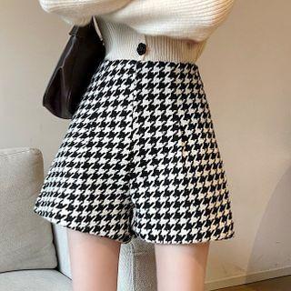 High Waist Houndstooth Wide Leg Shorts