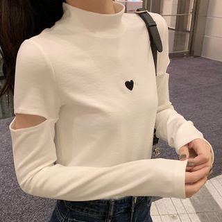 Mock-turtleneck Heart Print Long-sleeve T-shirt