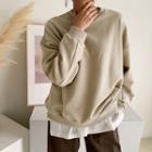 Drop-shoulder Plain Sweatshirt Beige - One Size