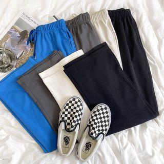 High-waist Drawstring Plain Slit Wide-leg Pants