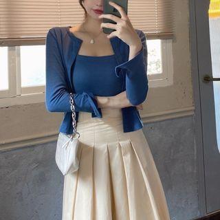 Cardigan / Spaghetti Strap Top / Mini A-line Skirt / Set