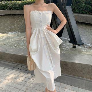 Strapless Frill Trim Midi A-line Dress