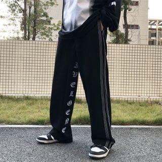 Stiped Letter Embroidered Wide Leg Pants