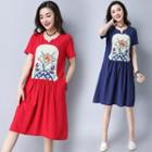 Short-sleeve Embroidery Panel Dress