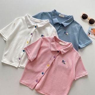 Shirt-sleeve Single-breasted Embroidered Top