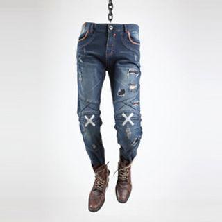 Skull Embroidery Ripped Straight Jeans