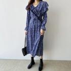 Floral Ruffle Long-sleeve Midi A-line Dress