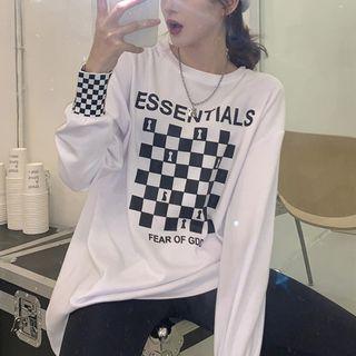 Long-sleeve Lettering Chessboard T-shirt