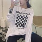 Long-sleeve Lettering Chessboard T-shirt