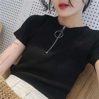 Ring-accent Slim-fit Short-sleeve Knit Top