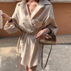 Long-sleeve Mini Wrap Shirt Dress