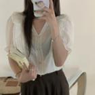Short-sleeve V-neck Lace Shirt