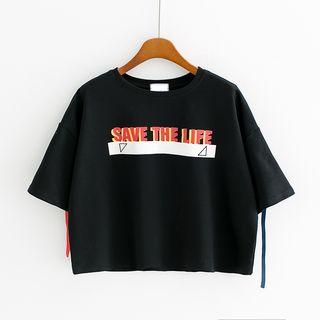 Ribbon Detail Short-sleeve Cropped T-shirt