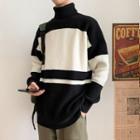 Turtleneck Two-tone Ribbed Sweater
