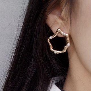 Faux Pearl Irregular Alloy Hoop Earring 1 Pair - Bl1248 - 925 Silver Needle - Gold - One Size
