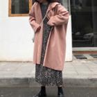 Hooded Open Front Coat / Dotted Long-sleeve Midi Dress