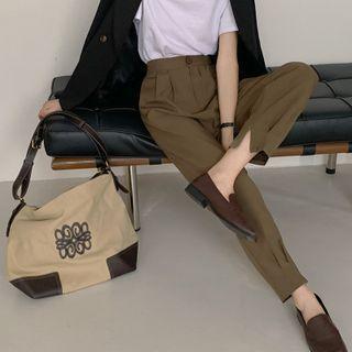 High-waist Plain Zip Straight-cut Pants Zip Pants - One Size