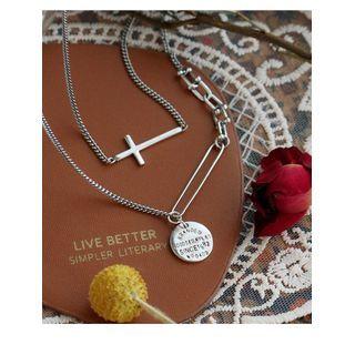 Disc & Cross Pendant Layered Necklace