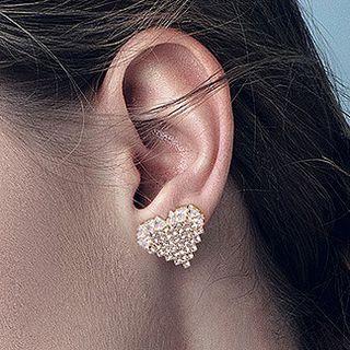 Rhinestone Heart Earring 1 Pair - S925 Silver - As Shown In Figure - One Size