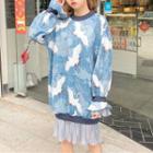 Chiffon Panel Printed Sweatshirt Dress