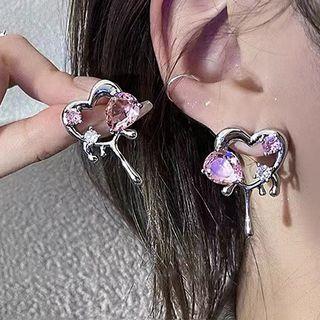 Melting Heart Rhinestone Alloy Earring 1 Pair - Pink & Silver - One Size