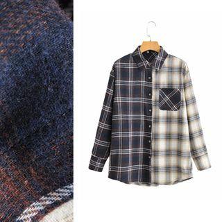 Long-sleeve Asymmetrical Plaid Shirt