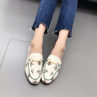 Flower Embroidered Loafer Mules